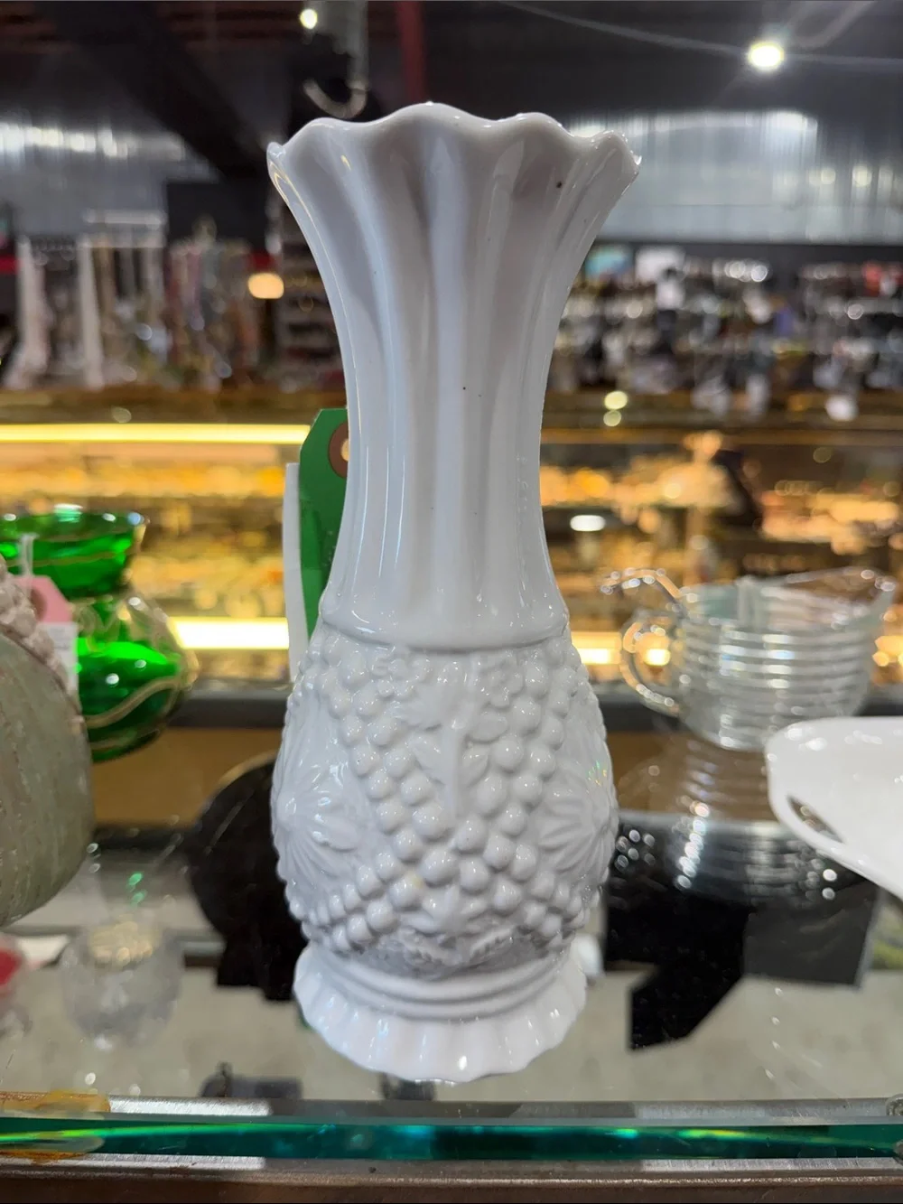 White Ceramic Bud Vase with Pink Rose Accent